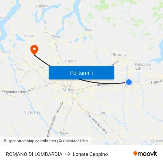 ROMANO DI LOMBARDIA to Lonate Ceppino map