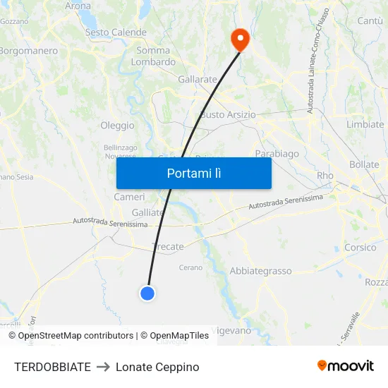 TERDOBBIATE to Lonate Ceppino map