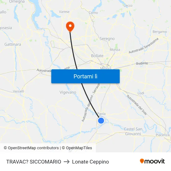 TRAVAC? SICCOMARIO to Lonate Ceppino map