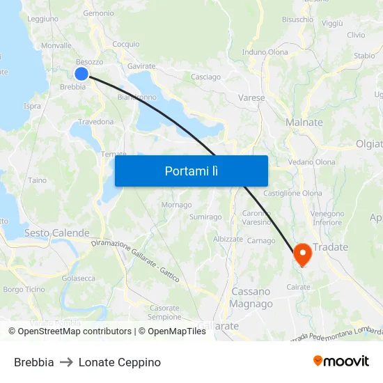 Brebbia to Lonate Ceppino map