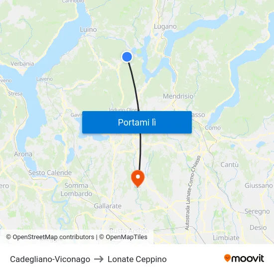 Cadegliano-Viconago to Lonate Ceppino map