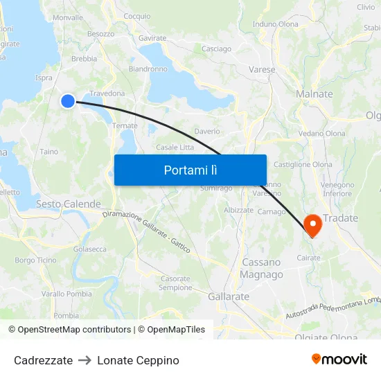 Cadrezzate to Lonate Ceppino map