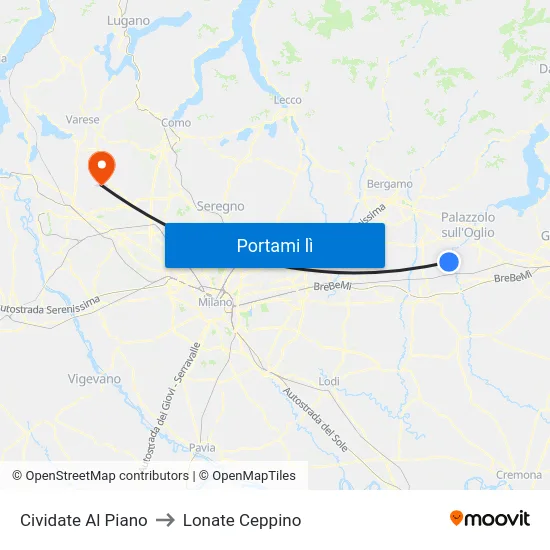 Cividate Al Piano to Lonate Ceppino map