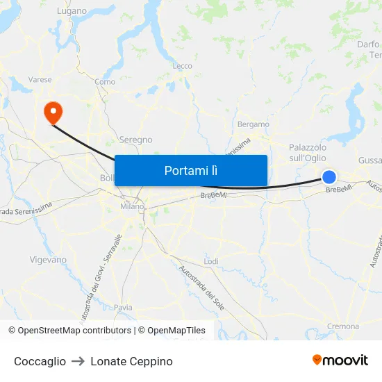 Coccaglio to Lonate Ceppino map