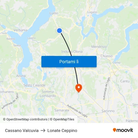 Cassano Valcuvia to Lonate Ceppino map
