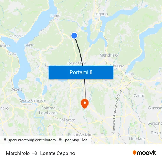 Marchirolo to Lonate Ceppino map