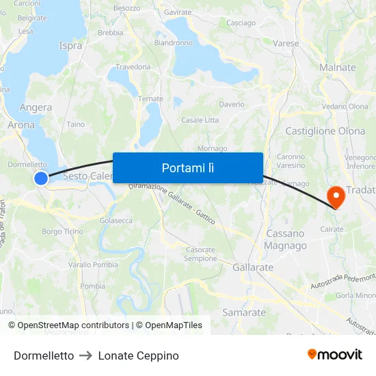 Dormelletto to Lonate Ceppino map