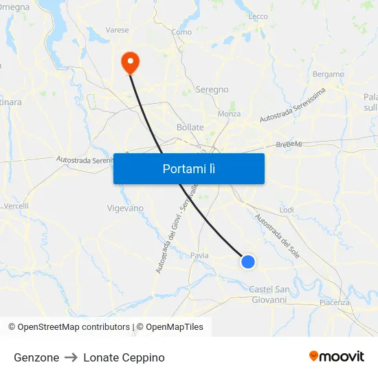 Genzone to Lonate Ceppino map