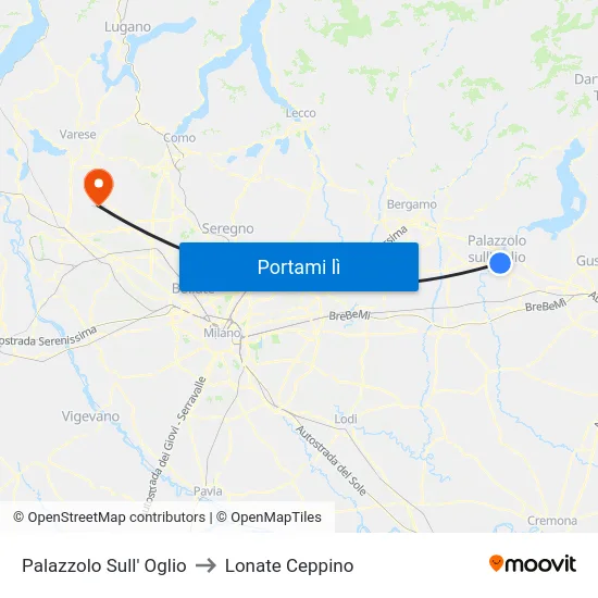 Palazzolo Sull' Oglio to Lonate Ceppino map