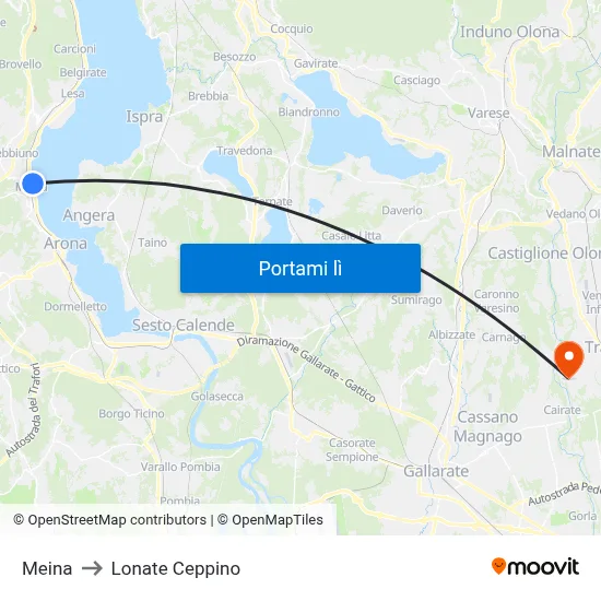 Meina to Lonate Ceppino map