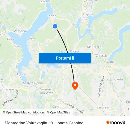 Montegrino Valtravaglia to Lonate Ceppino map