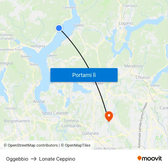 Oggebbio to Lonate Ceppino map