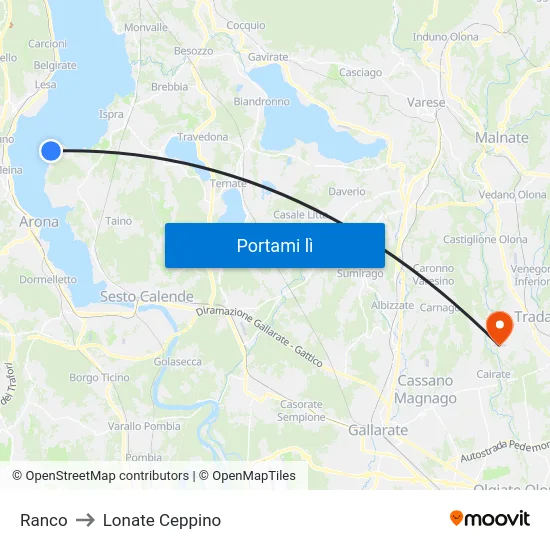 Ranco to Lonate Ceppino map