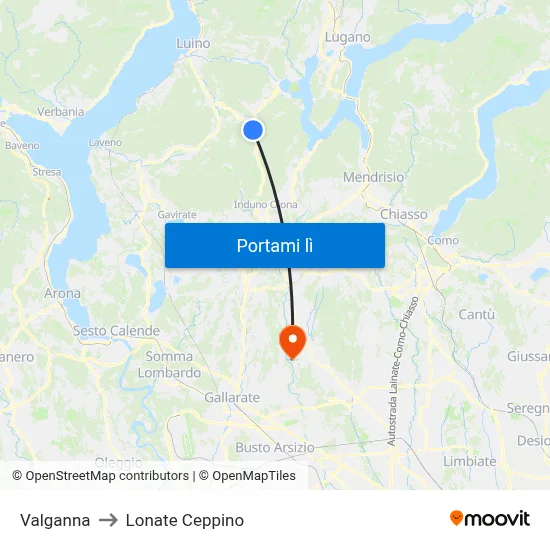 Valganna to Lonate Ceppino map