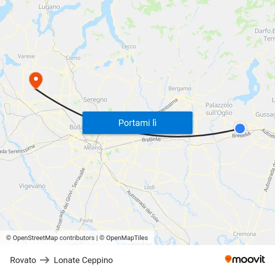 Rovato to Lonate Ceppino map