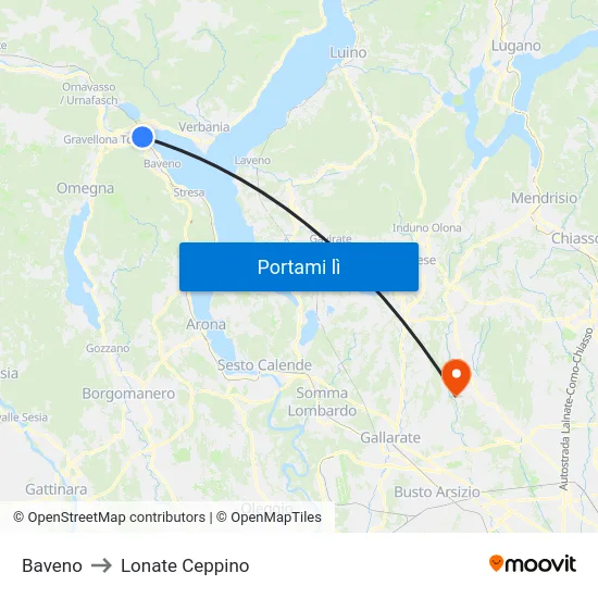 Baveno to Lonate Ceppino map