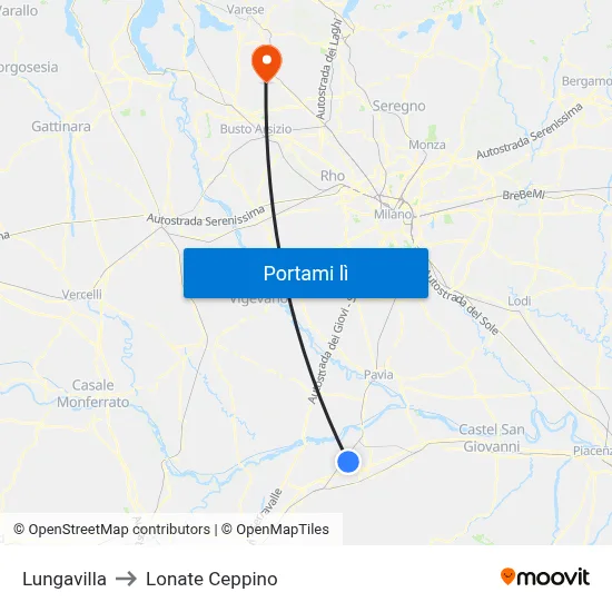 Lungavilla to Lonate Ceppino map