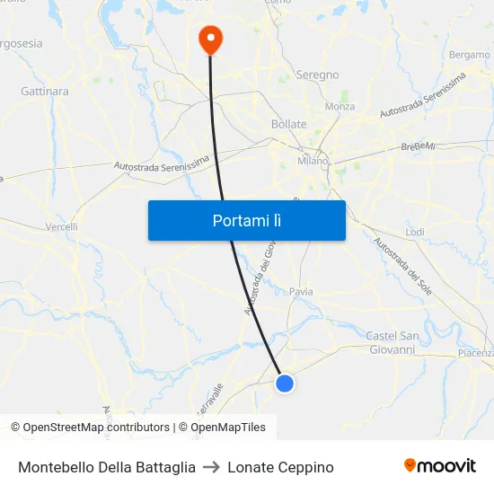 Montebello Della Battaglia to Lonate Ceppino map