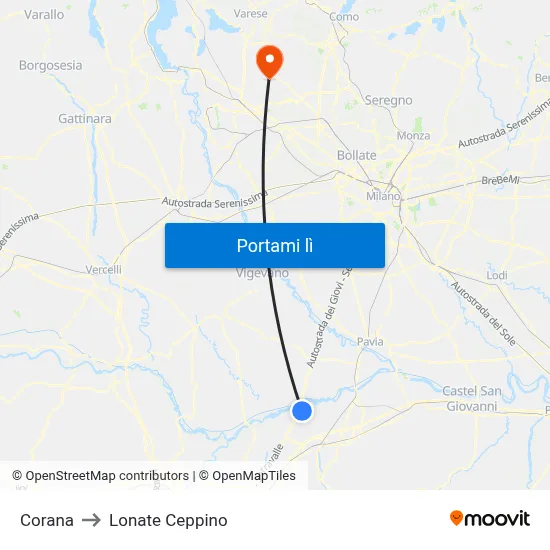 Corana to Lonate Ceppino map