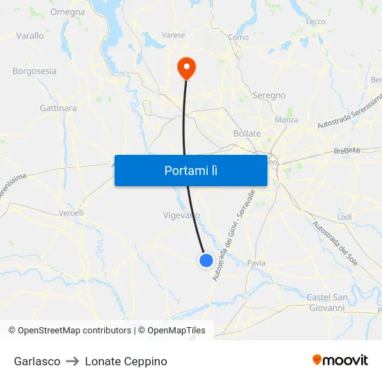 Garlasco to Lonate Ceppino map