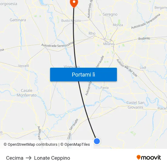 Cecima to Lonate Ceppino map