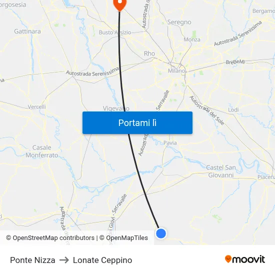 Ponte Nizza to Lonate Ceppino map