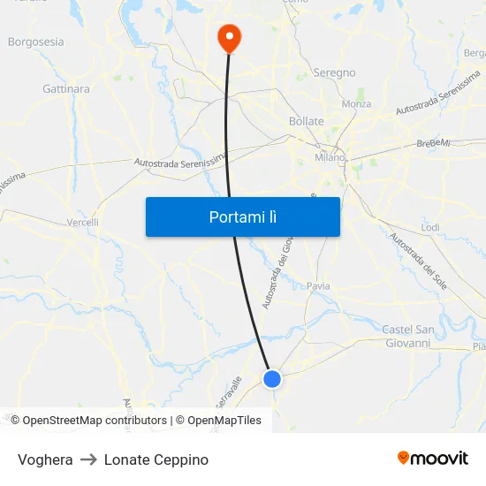 Voghera to Lonate Ceppino map