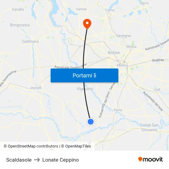 Scaldasole to Lonate Ceppino map