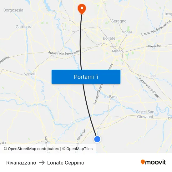 Rivanazzano to Lonate Ceppino map