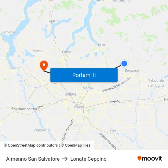 Almenno San Salvatore to Lonate Ceppino map