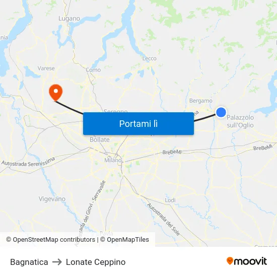 Bagnatica to Lonate Ceppino map