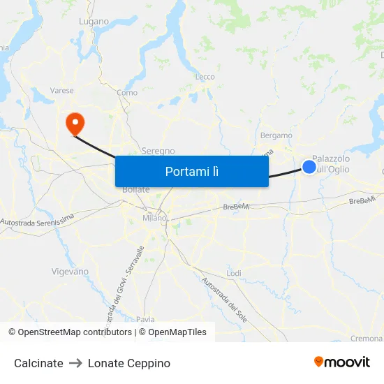Calcinate to Lonate Ceppino map