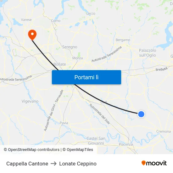 Cappella Cantone to Lonate Ceppino map