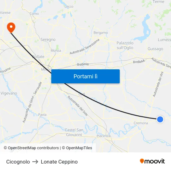 Cicognolo to Lonate Ceppino map