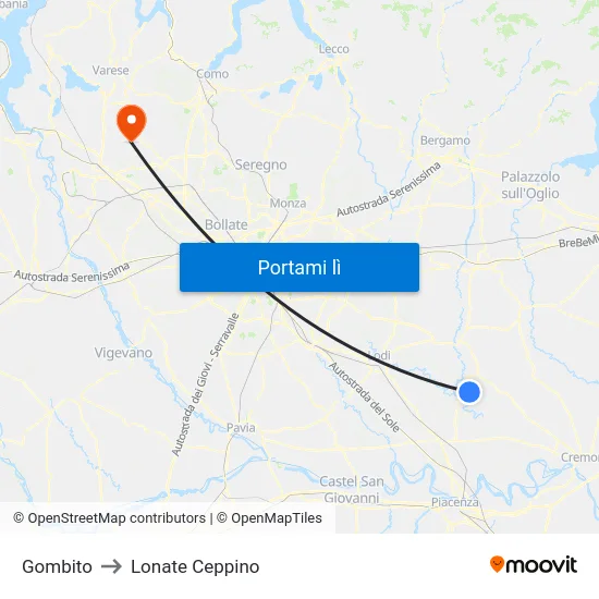 Gombito to Lonate Ceppino map