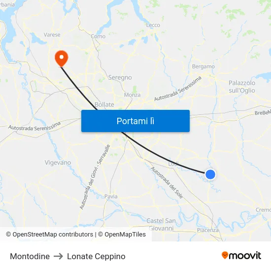 Montodine to Lonate Ceppino map