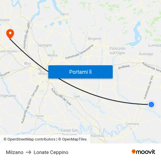 Milzano to Lonate Ceppino map