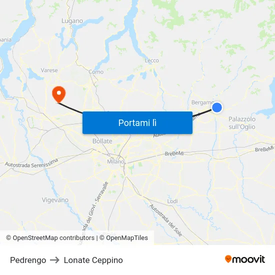 Pedrengo to Lonate Ceppino map