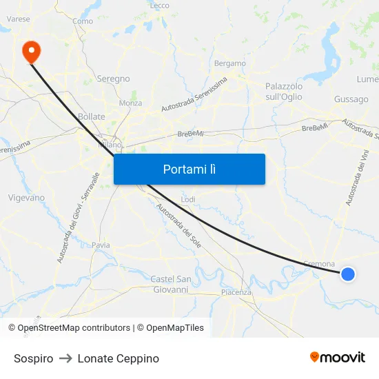 Sospiro to Lonate Ceppino map