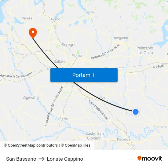 San Bassano to Lonate Ceppino map