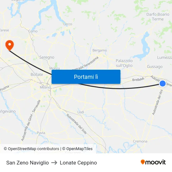 San Zeno Naviglio to Lonate Ceppino map