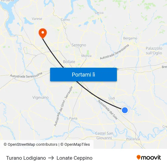 Turano Lodigiano to Lonate Ceppino map