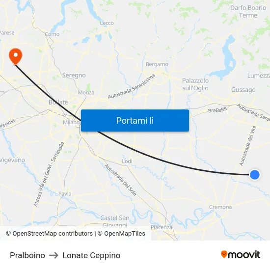 Pralboino to Lonate Ceppino map