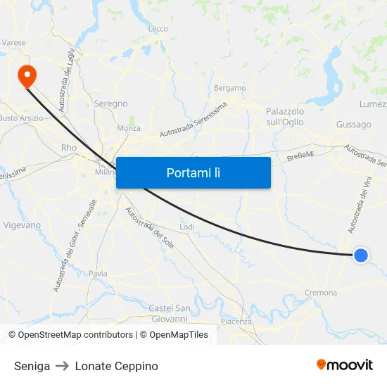 Seniga to Lonate Ceppino map