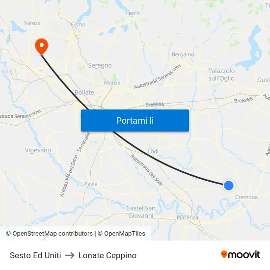 Sesto Ed Uniti to Lonate Ceppino map