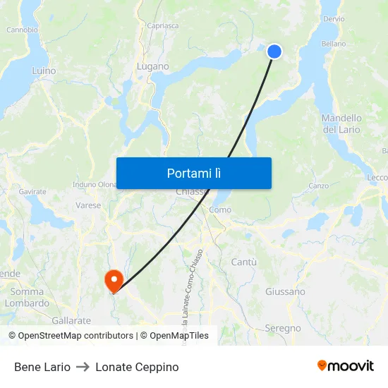 Bene Lario to Lonate Ceppino map