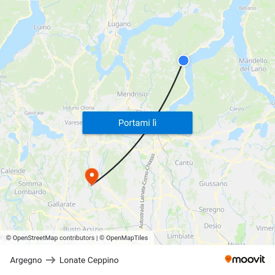 Argegno to Lonate Ceppino map