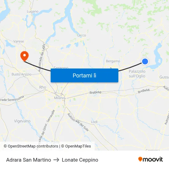 Adrara San Martino to Lonate Ceppino map