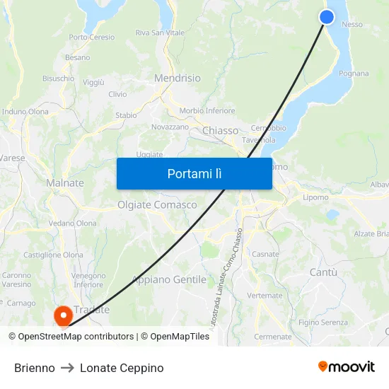 Brienno to Lonate Ceppino map