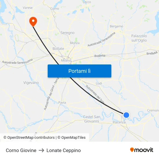 Corno Giovine to Lonate Ceppino map